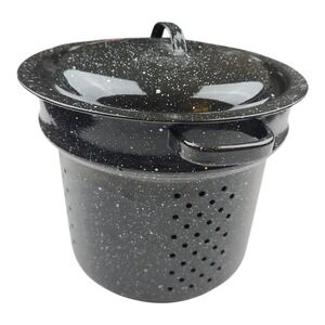 Replacement Vintage Black Speckled Enamelware Colander Insert & Lid Granitewear